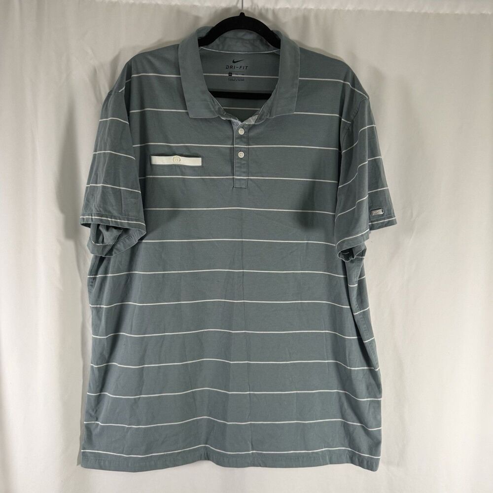 Nike Polo Shirt Men's XXL Blue Shtriped Short Sleeve Dri Fit Golf Cotton Blend